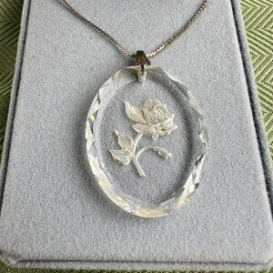 Swarovski Genuine Austrian Crystal Rose Pendant Necklace – Faceted Oval Crystal